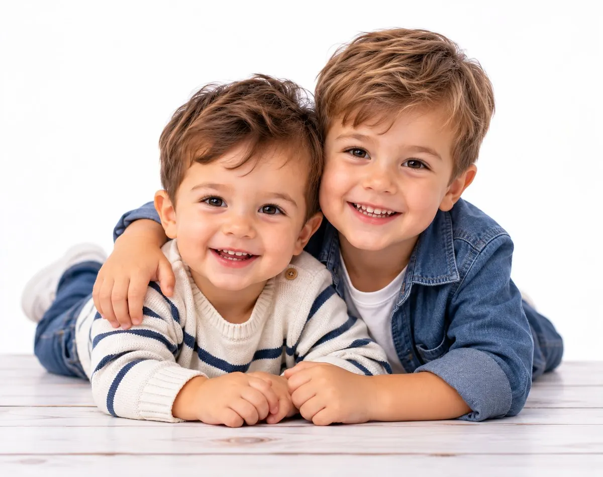 Dos hermanos fotografiados juntos en el estudio